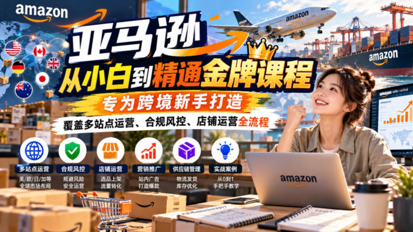 亚马逊从小白到精通金牌课程,专为跨境新手打造,覆盖多站点运营、合规风控、店铺运营全流程-星阳网创