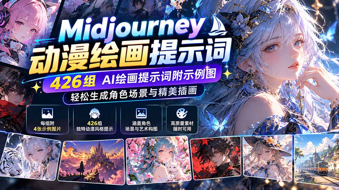 Midjourney动漫绘画提示词:426组AI绘画提示词附示例图,轻松生成角色场景与精美插画-星阳网创