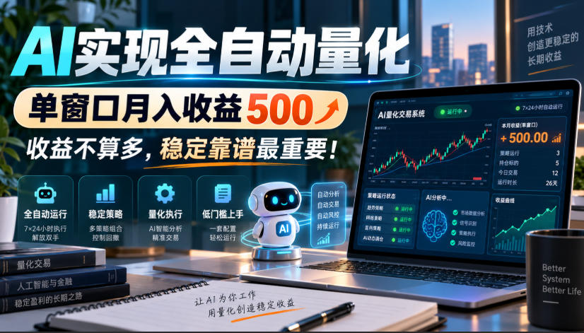 AI实现全自动量化,单窗口月入收益500,收益不算多,稳定靠谱最重要!【揭秘】-星阳网创