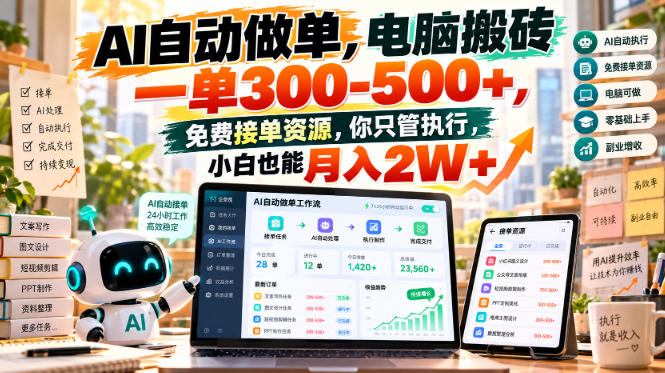 AI自动做单,电脑搬砖一单300-500+,免费接单资源,你只管执行,小白也能月入2W+【揭秘】-星阳网创