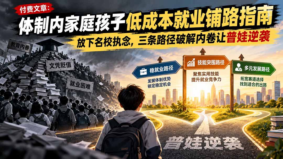 付费文章：体制内家庭孩子低成本就业铺路指南，放下名校执念，三条路径破解内卷让普娃逆袭-星阳网创