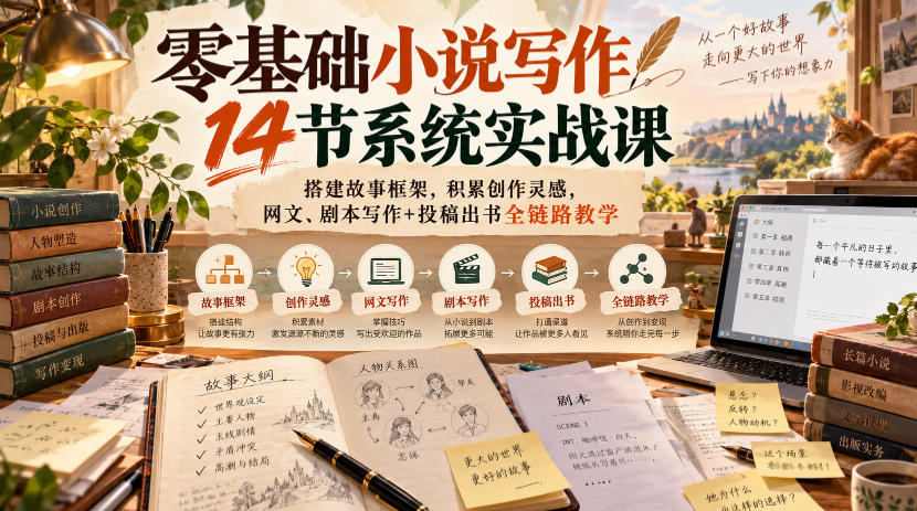 零基础小说写作14节系统实战课,搭建故事框架,积累创作灵感,网文、剧本写作+投稿出书全链路教学-星阳网创