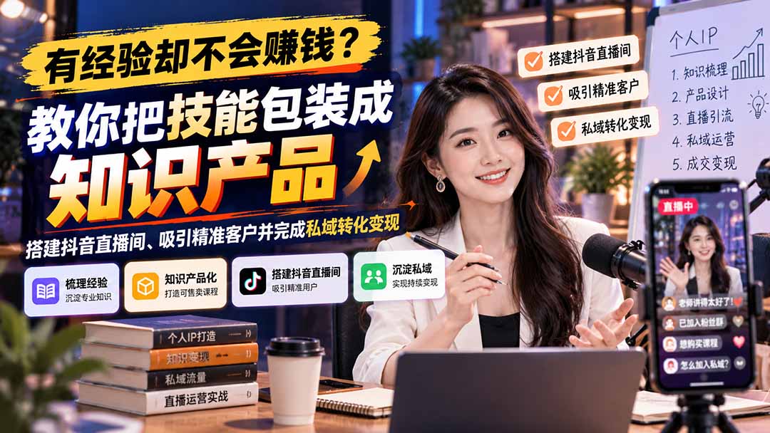 有经验却不会赚钱?教你把技能包装成知识产品,搭建抖音直播间、吸引精准客户并完成私域转化变现-星阳网创