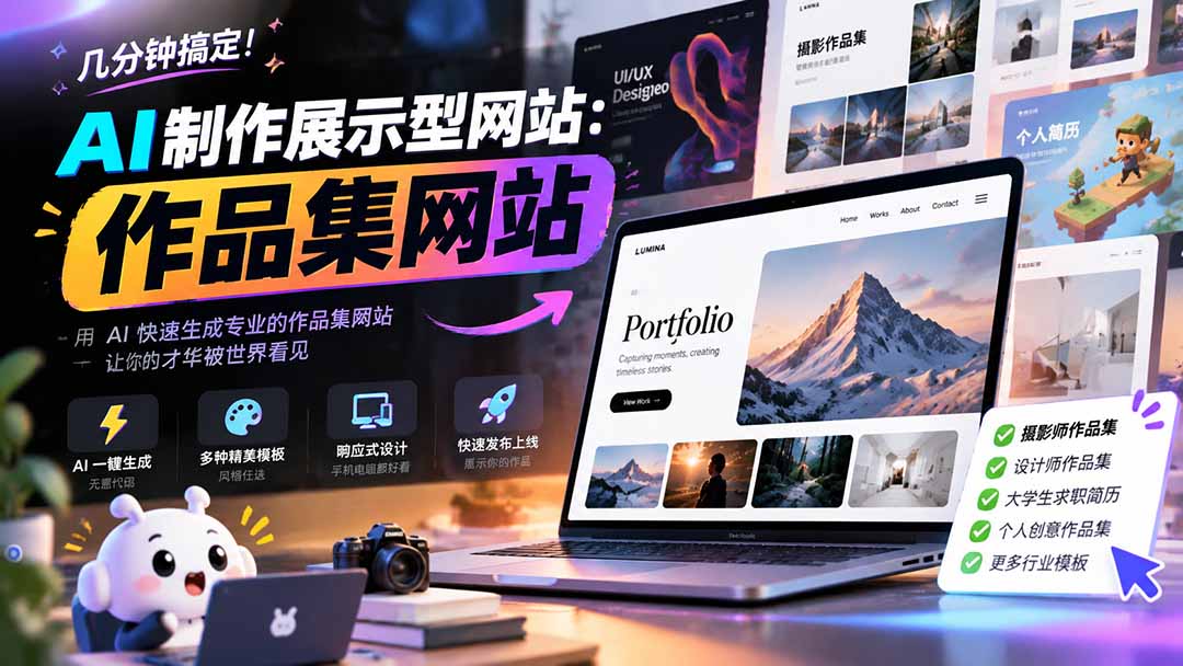 几分钟搞定，AI制作展示型网站制作：作品集网站，用AI快速生成专业的作品集网站，接单变现！-星阳网创