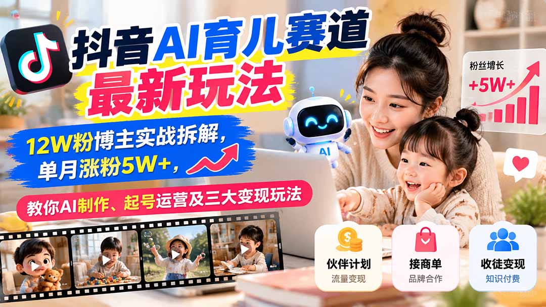 抖音AI育儿赛道最新玩法:12W粉博主实战拆解,单月涨粉5W+,教你AI制作、起号运营及三大变现玩法-星阳网创