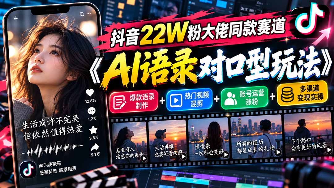 抖音22W粉大佬同款赛道《AI语录对口型玩法》:爆款语录制作+热门视频混剪+账号运营涨粉+多渠道变现实操-星阳网创