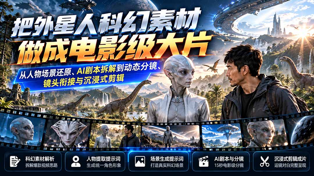 把外星人科幻素材做成电影级大片：从人物场景还原、AI剧本拆解到动态分镜、镜头衔接与沉浸式剪辑-星阳网创