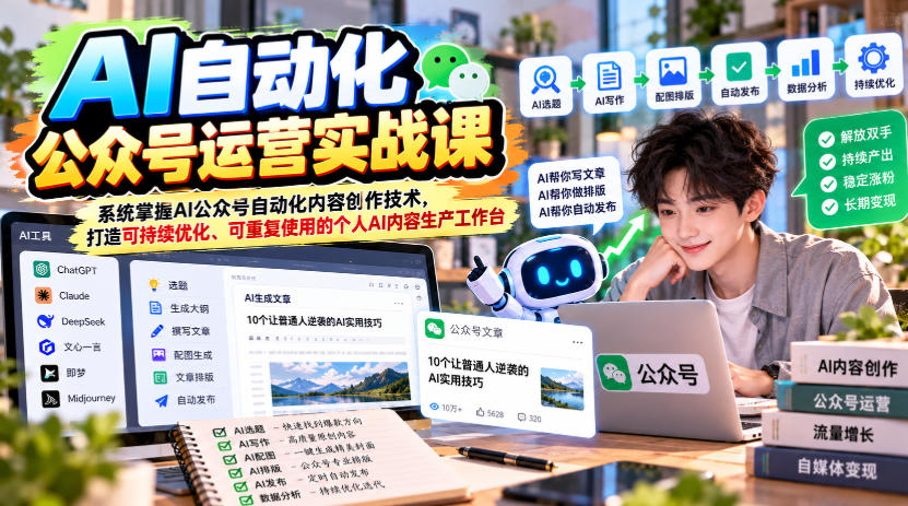AI自动化公众号运营实战课,系统掌握AI公众号自动化内容创作技术,打造可持续优化、可重复使用的个人AI内容生产工作台-星阳网创