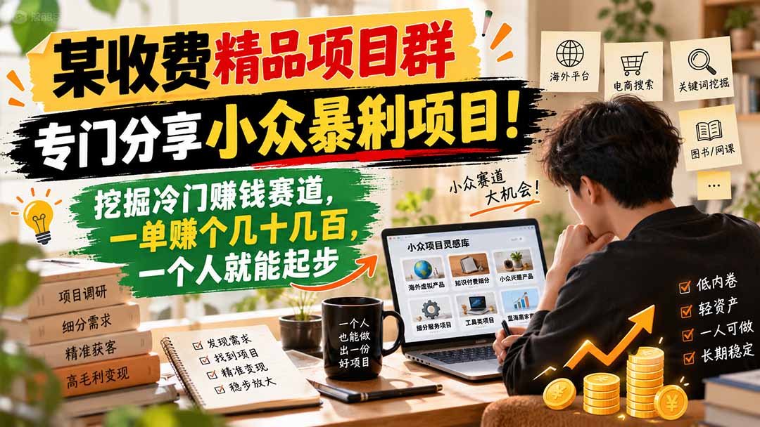 某收费精品项目群,专门分享小众暴俐项目!挖掘冷门赚钱赛道,一单赚个几十几百,一个人就能起步-星阳网创