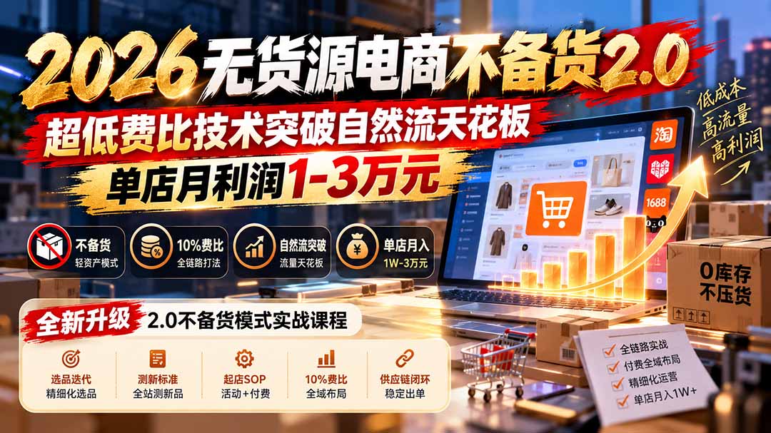 2026无货源电商不备货2.0【更新1019】:超低费比技术突破自然流天花板,单店月利润1-3万元-星阳网创