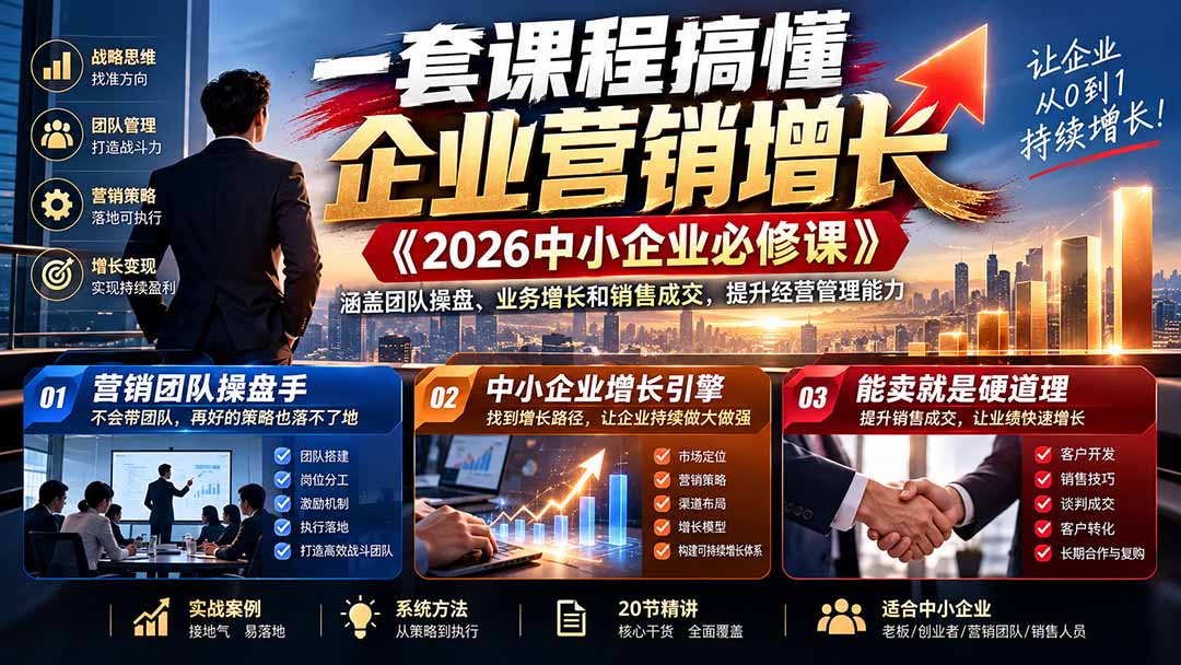 一套课程搞懂企业营销增长《2026中小企业必修课》涵盖团队操盘、业务增长和销售成交,提升经营管理能力-星阳网创