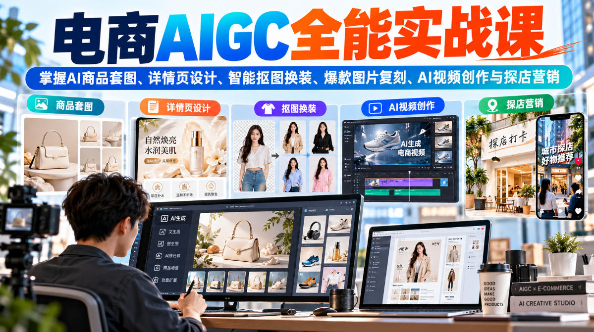 电商AIGC全能实战课：掌握AI商品套图、详情页设计、智能抠图换装、爆款图片复刻、AI视频创作与探店营销-星阳网创