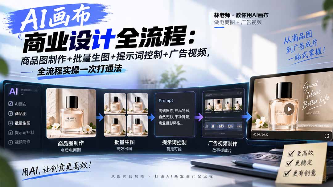 AI画布商业设计全流程-更新1026：商品图制作+批量生图+提示词控制+广告视频，全流程实操一次打通法-星阳网创