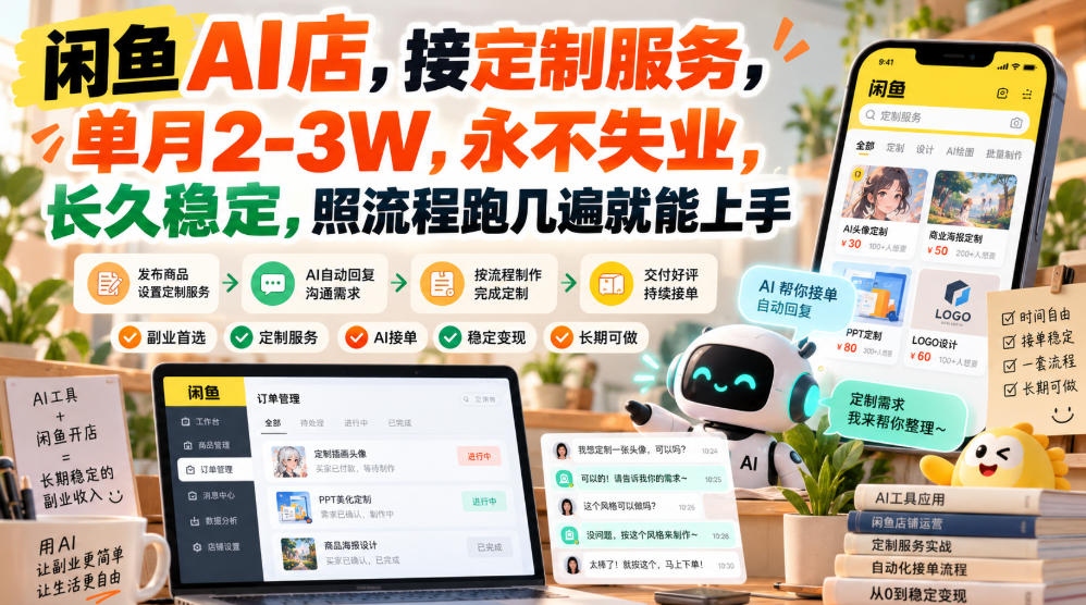闲鱼AI店,接定制服务,单月2-3W,永不失业,长久稳定,照流程跑几遍就能上手-星阳网创