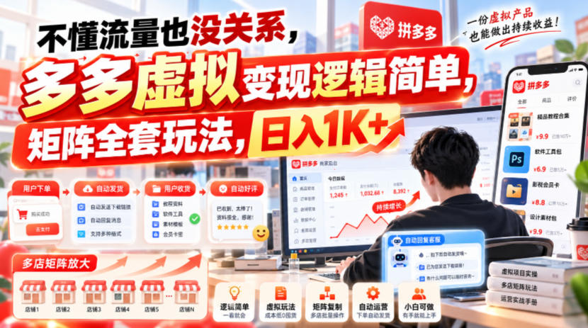不懂流量也没关系,多多虚拟变现逻辑简单,矩阵全套玩法,日入1K+【揭秘】-星阳网创