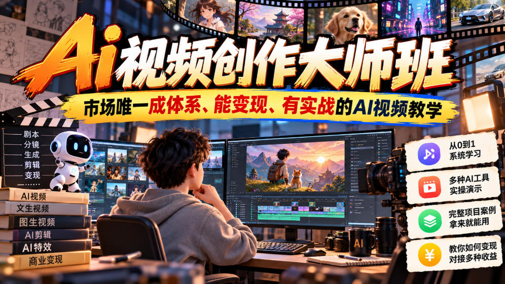 Ai视频创作大师班，市场唯一成体系、能变现、有实战的AI视频教学(更新2026)-星阳网创