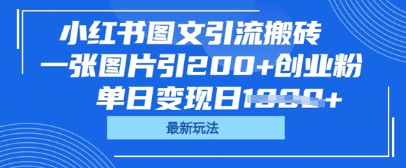 小红书图文引流搬砖,一张图片引200+创业粉,单日变现日数张-星阳网创