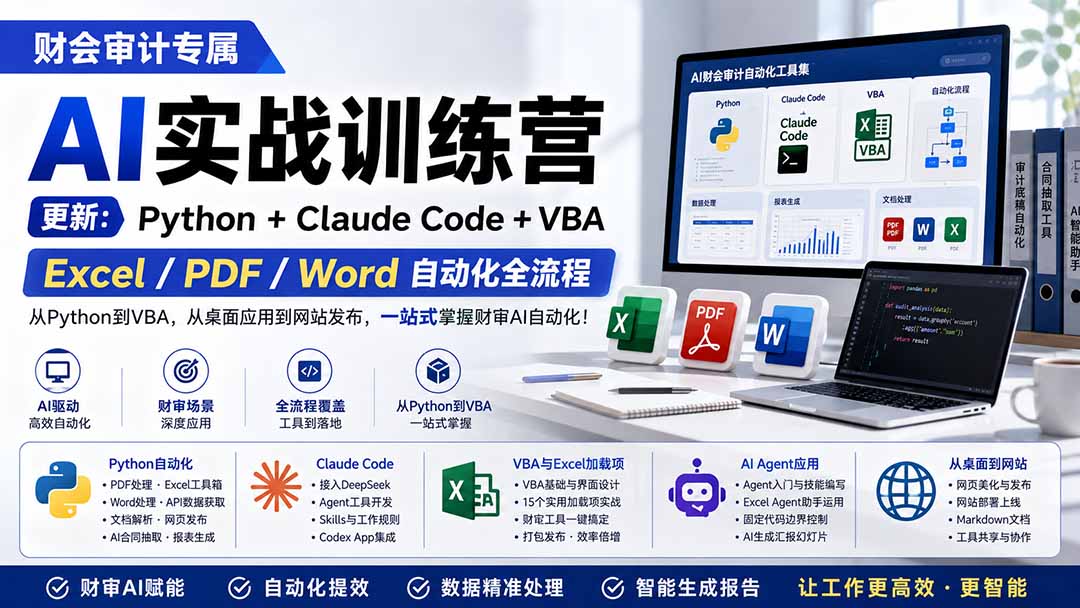 财会审计专属 AI实战训练营：Python+Claude Code+VBA，Excel/PDF/Word自动化全流程 (更新-星阳网创