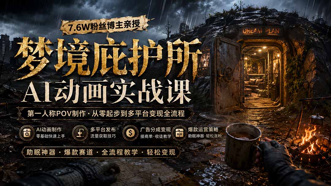 梦境庇护所AI动画实战课:7.6W粉丝博主亲授第一人称POV制作,从零起步到多平台发布变现全流程-星阳网创