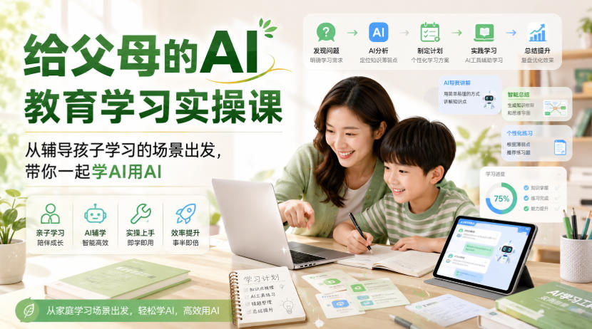 给父母的AI教育学习实操课,从辅导孩子学习的场景出发,带你一起学AI用AI-星阳网创