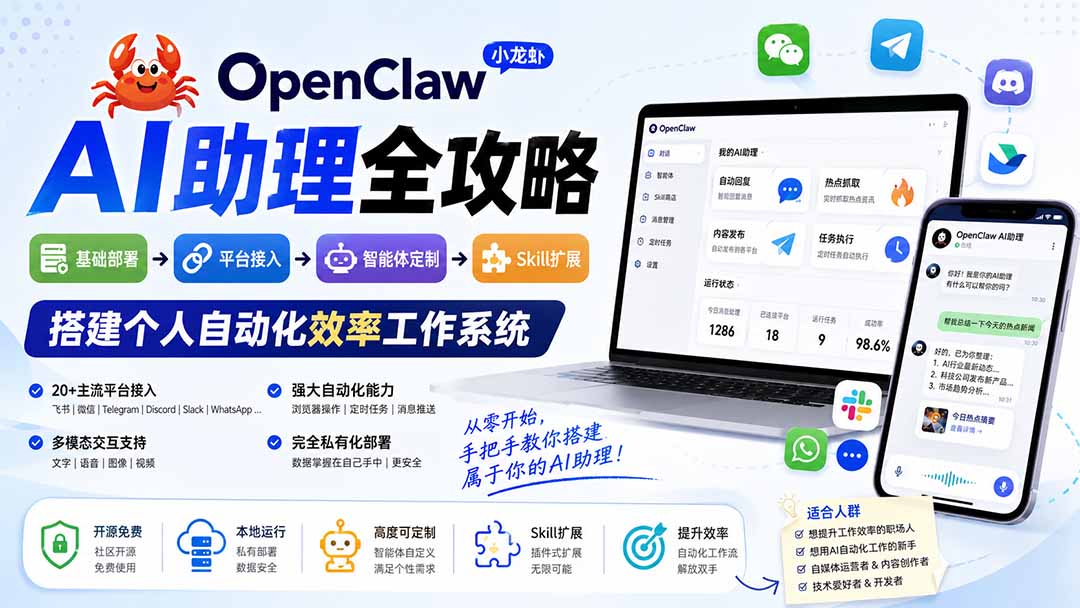 OpenClaw小龙虾 AI助理全攻略：基础部署→平台接入→智能体定制→Skill扩展，搭建个人自动化效率工作系统-星阳网创