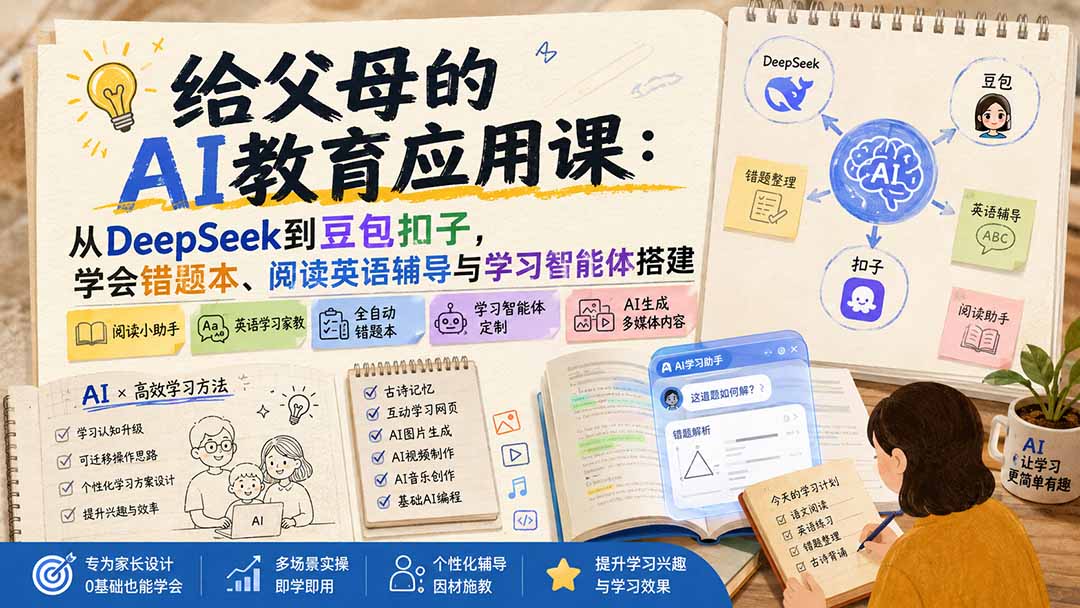 给父母的AI教育应用课:从DeepSeek到豆包扣子,学会错题本、阅读英语辅导与学习智能体搭建-星阳网创