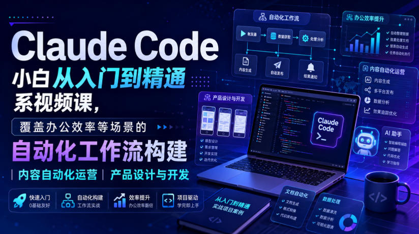 Claude Code小白从入门到精通系视频课，覆盖办公效率等场景的自动化工作流构建|内容自动化运营|产品设计与开发-星阳网创