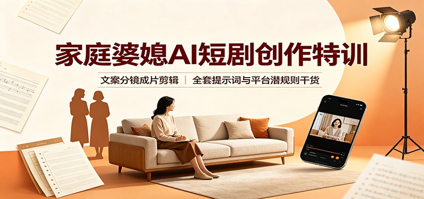 家庭婆媳AI短剧创作特训：文案分镜成片剪辑，全套提示词与平台潜规则干货-星阳网创