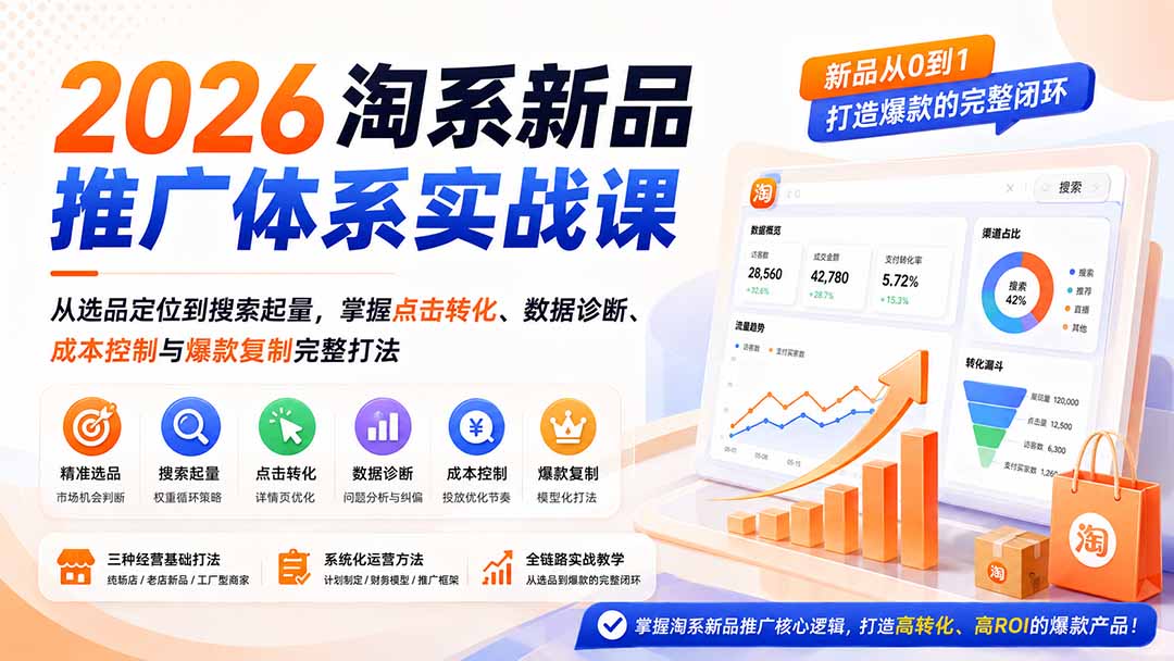 2026淘系新品推广体系实战课：从选品定位到搜索起量，掌握点击转化、数据诊断、成本控制与爆款复制完整打法-星阳网创