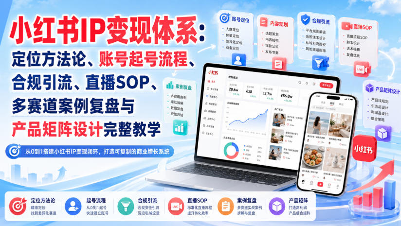 小红书IP变现体系:定位方法论、账号起号流程、合规引流、直播SOP、多赛道案例复盘与产品矩阵设计完整教学-星阳网创