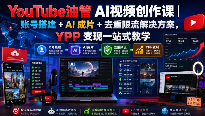 YouTube油管AI视频创作课|账号搭建+AI成片+去重限流解决方案,YPP变现一站式教学(更新0817)-星阳网创