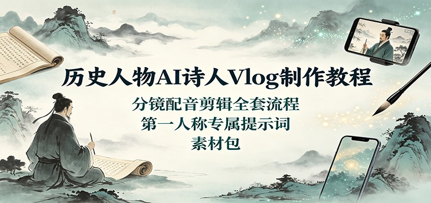 历史人物AI诗人Vlog制作教程:分镜配音剪辑全套流程,第一人称专属提示词素材包-星阳网创