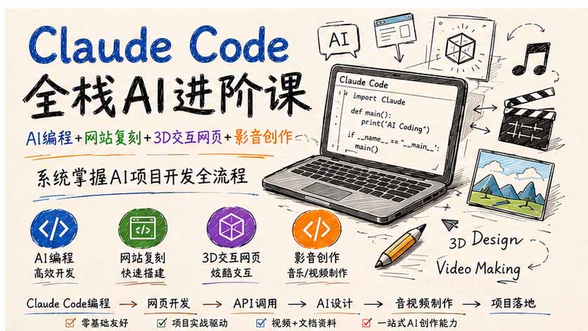 Claude Code全栈AI进阶课;AI编程+网站复刻+3D交互网页+影音创作,系统掌握AI项目开发全流程-星阳网创