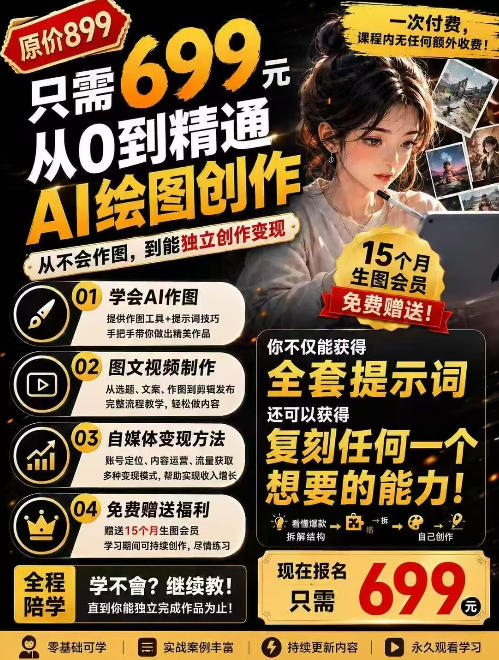 抖音10W粉丝博主的AI绘图教学,从0到精通AI绘图创作,从不会作图到能独立创作变现-星阳网创
