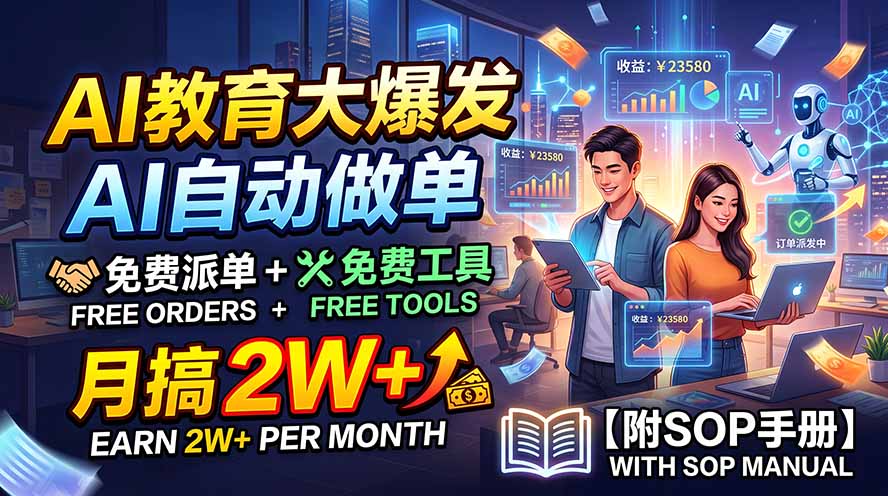 AI教育大爆发,AI自动做单,免费派单+免费工具,月搞2W+【附SOP手册】-星阳网创