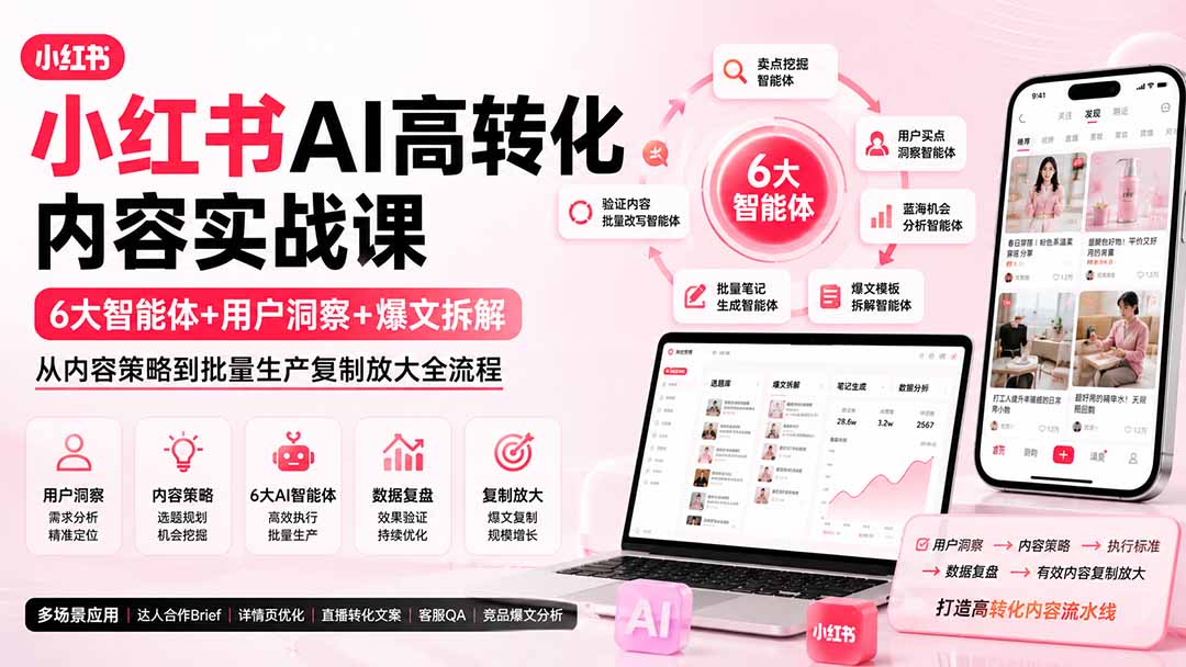 小红书AI高转化内容实战课:6大智能体+用户洞察+爆文拆解,从内容策略到批量生产复制放大全流程-星阳网创
