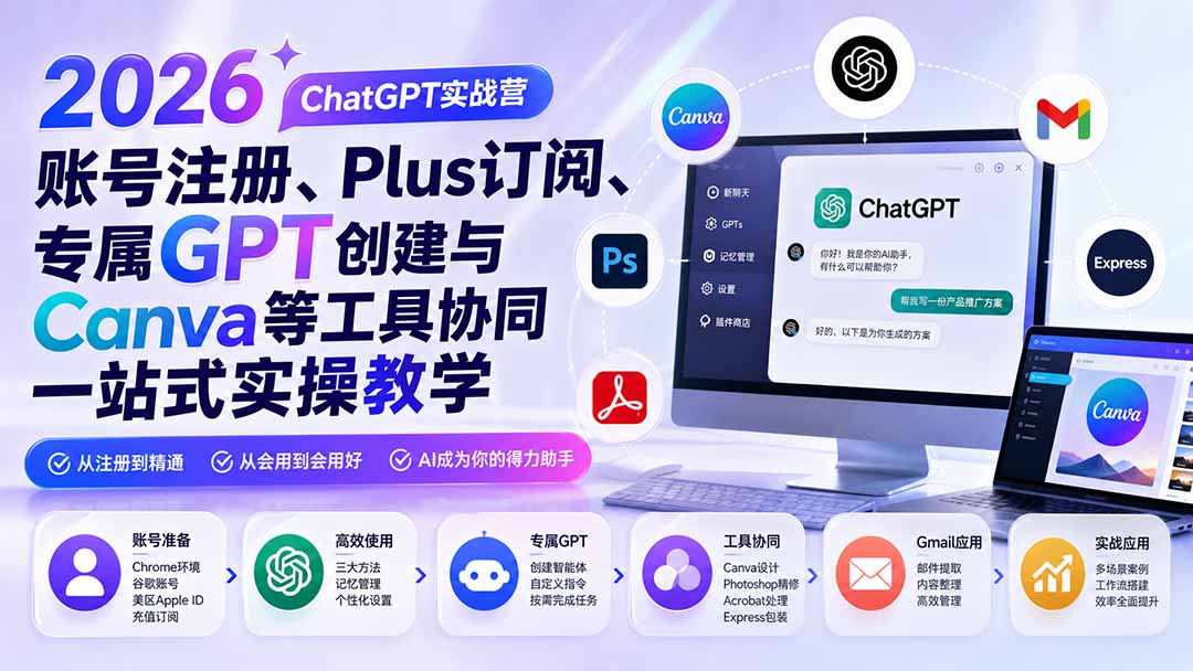2026 ChatGPT实战营;账号注册、Plus订阅、专属GPT创建与Canva等工具协同一站式实操教学-星阳网创