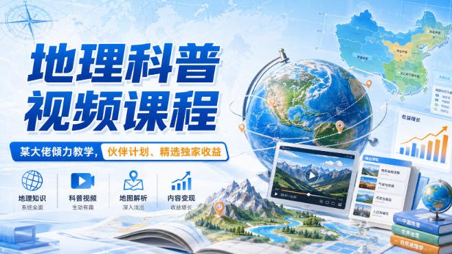 地理科普视频课程,某大佬倾力教学,伙伴计划、精选独家收益-星阳网创
