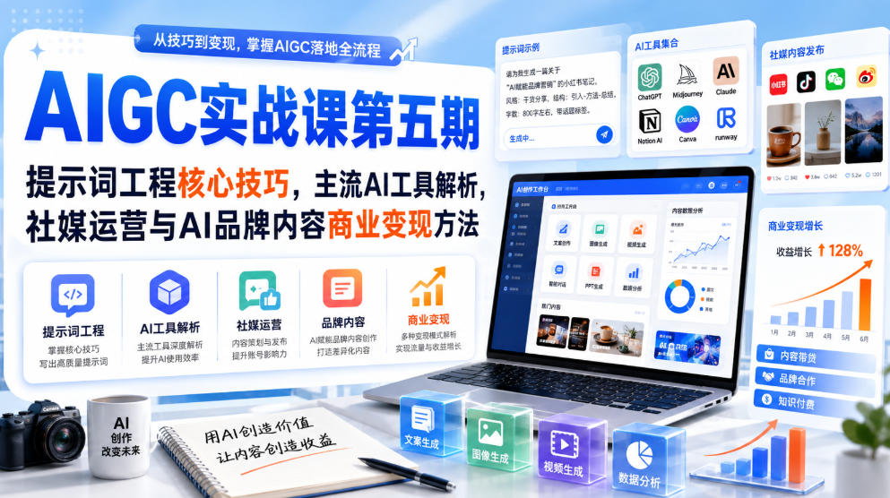 刺猬星球·AIGC实战课第五期，提示词工程核心技巧，主流AI工具解析，社媒运营与AI品牌内容商业变现方法-星阳网创