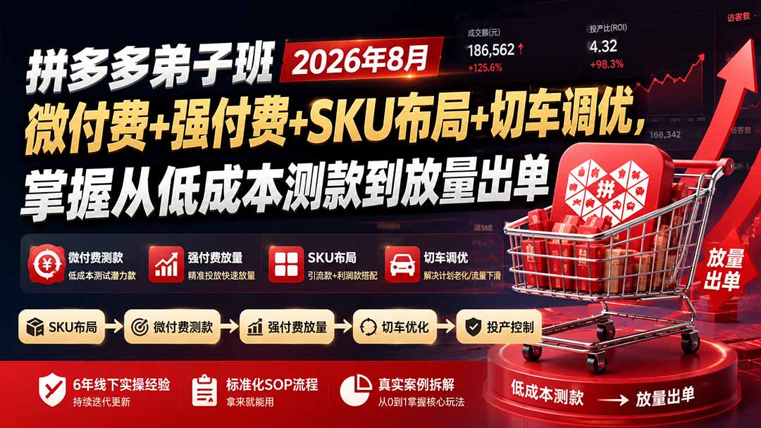 拼多多弟子班2026年8月:微付费+强付费+SKU布局+切车调优,掌握从低成本测款到放量出单-星阳网创