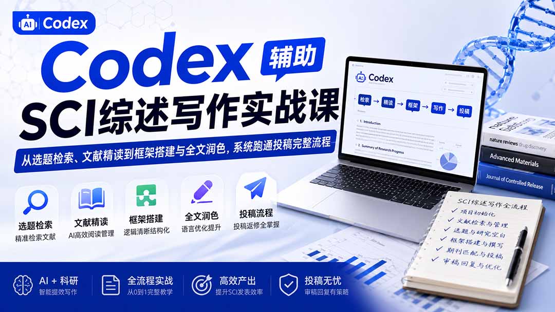 Codex辅助SCI综述写作实战课——从选题检索、文献精读到框架搭建与全文润色，系统跑通投稿完整流程-星阳网创