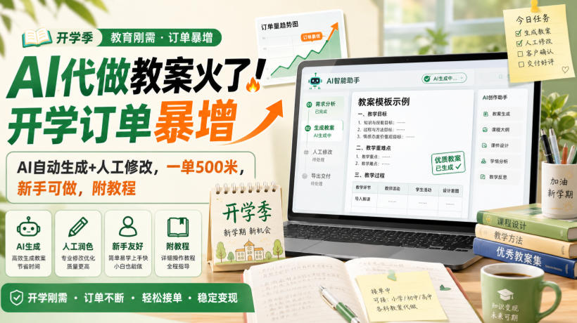 AI代做教案火了!开学订单暴增,AI自动生成+人工修改,一单500米,新手可做,附教程【揭秘】-星阳网创