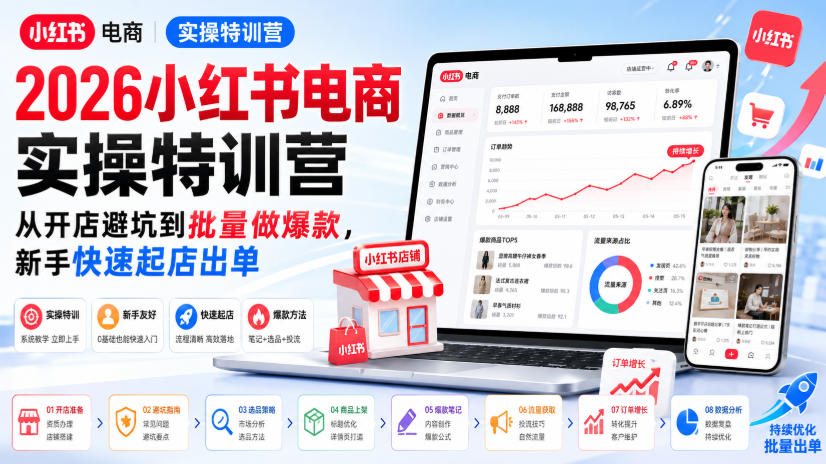 2026小红书电商实操特训营,从开店避坑到批量做爆款,新手快速起店出单-星阳网创
