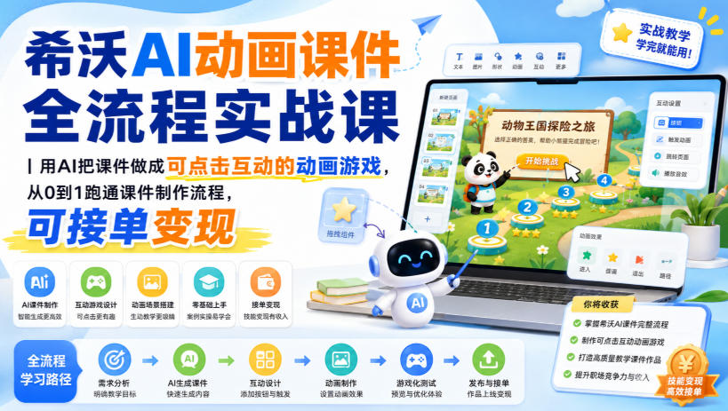希沃AI动画课件全流程实战课|用AI把课件做成可点击互动的动画游戏,从0到1跑通课件制作流程,可接单变现-星阳网创