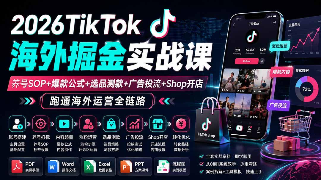 2026TikTok海外掘金实战课——养号SOP+爆款公式+选品测款+广告投流+Shop开店，跑通海外运营全链路-星阳网创