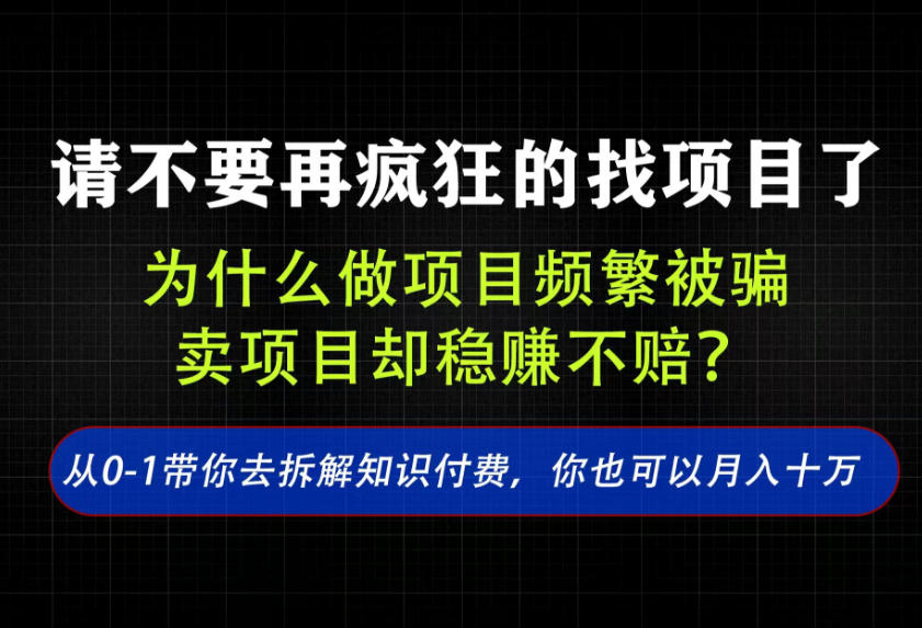找项目?别傻了!卖项目才是真的一本万利!看完你全都懂了【揭秘】-星阳网创