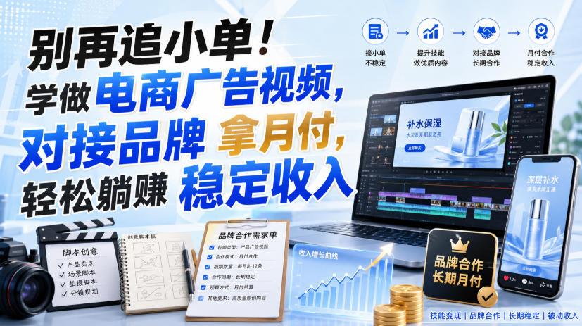 别再追小单!学做电商广告视频,对接品牌拿月付,轻松躺賺稳定收入【原创双语字幕】-星阳网创