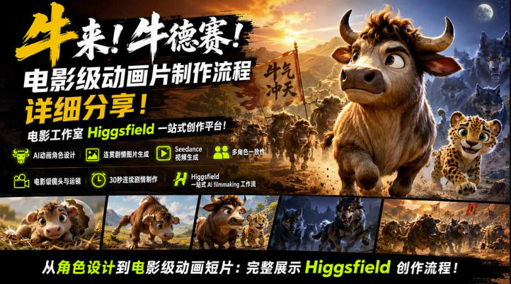 牛来!牛德赛!电影级动画片制作流程详细分享!电影工作室Higgsfield一站式创作平台,完整创作流程-星阳网创
