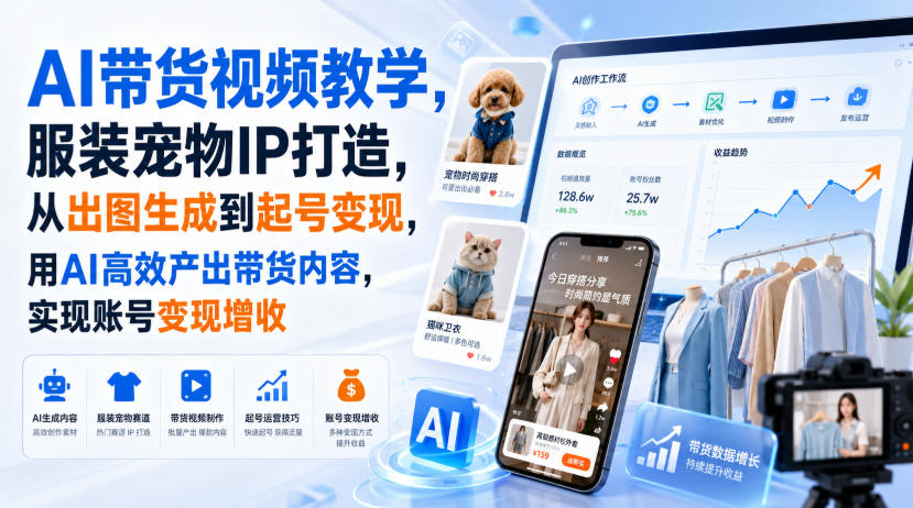 AI带货视频教学，服装宠物IP打造，从出图生成到起号变现，用AI高效产出带货内容，实现账号变现增收-星阳网创