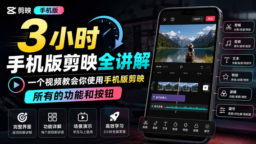 3小时手机版剪映全讲解，一个视频教会你使用手机版剪映，所有的功能和按钮-星阳网创
